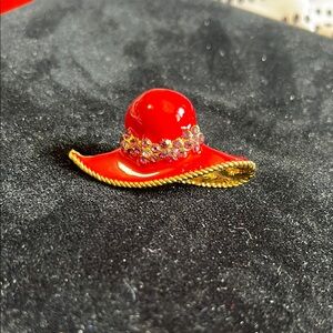 Ornate Red and Gold Brooch with Asian Influence